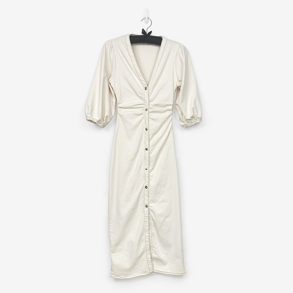 Zara Cream Button-Front Midi Dress